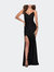Form Fitting Jersey Prom Dress with Draped Neckline - Black