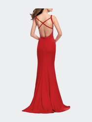 Form Fitting Mermaid Prom Dress with Plunging Neckline