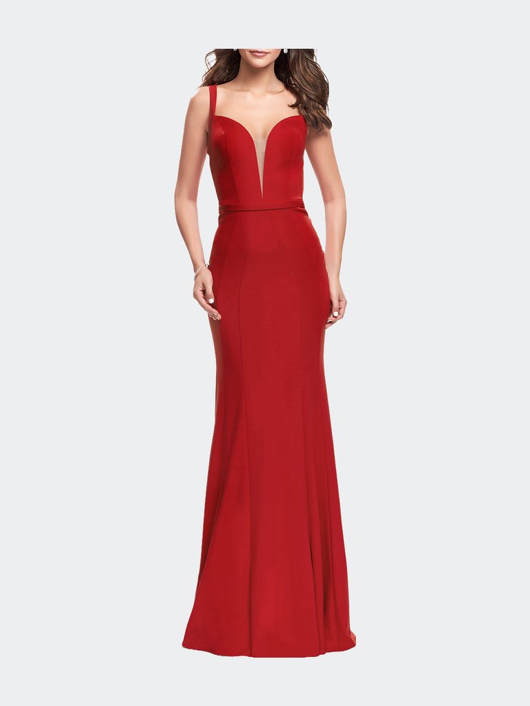Form Fitting Mermaid Prom Dress with Plunging Neckline - Red