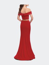 Form Fitting Off the Shoulder Jersey Mermaid Dress