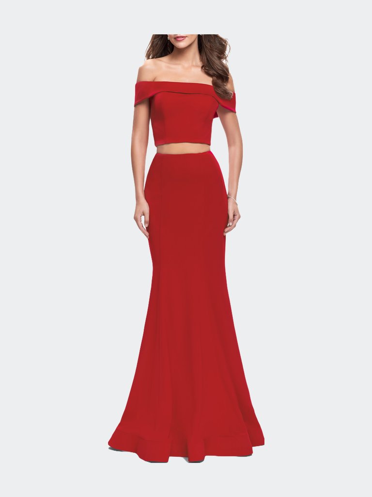 Form Fitting Off the Shoulder Jersey Mermaid Dress - Red