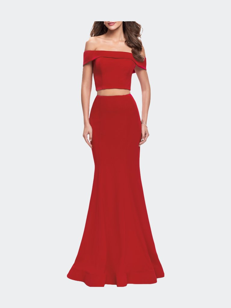 Form Fitting Off the Shoulder Jersey Mermaid Dress - Red