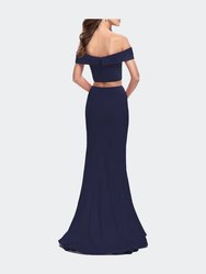 Form Fitting Off the Shoulder Jersey Mermaid Dress