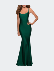 Form Fitting Prom Dress with Dramatic Lace Up Back - Emerald