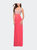 Full Length Net Jersey Dress with Beaded Embroidery - Pink Grapefruit
