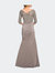 Gathered Mermaid Satin Gown with Lace Top