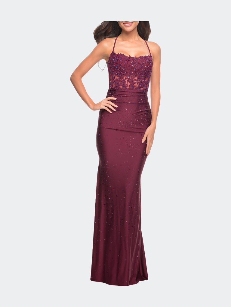 Gorgeous Lace and Jersey Jewel Tone Prom Dress - Dark Berry