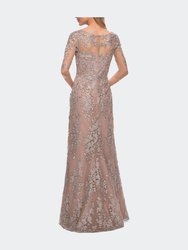 Gorgeous Lace Long Gown with Three-Quarter Sleeves