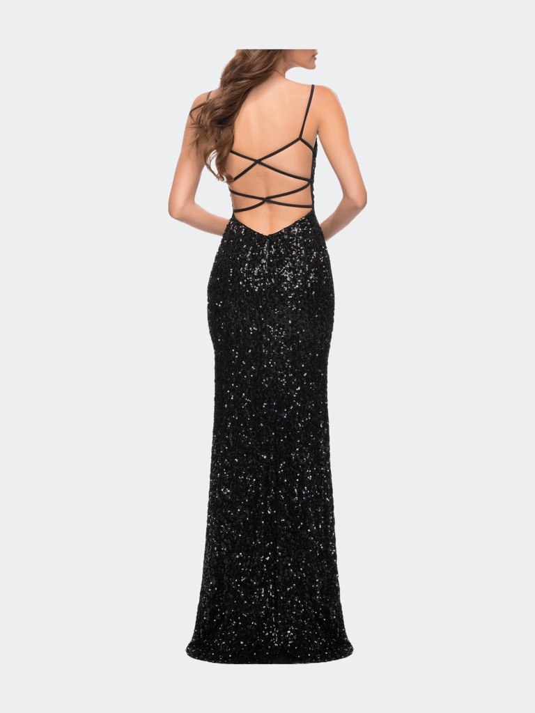 Gorgeous Sequin Dress with V Neck and Open Back