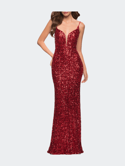 La Femme Gorgeous Sequin Dress with V Neck and Open Back product