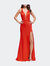 Halter Top Prom Dress With Deep V Neckline And Slit