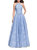 High Neck A-Line Gown With Beaded Bodice And Pockets - Cloud Blue