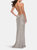 High Neck Sequin Gown With Open Back And Slit