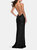 High Neck Sequin Gown With Open Back And Slit