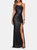 High Neck Sequin Gown With Open Back And Slit - Black