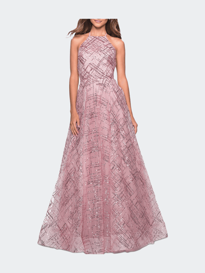 La Femme High Neckline Sequin A-Line Prom Dress product