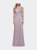 Jersey Gown with Boat Neckline and Lace Detailing - Light Mauve