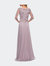 Jersey Gown with Boat Neckline and Lace Detailing