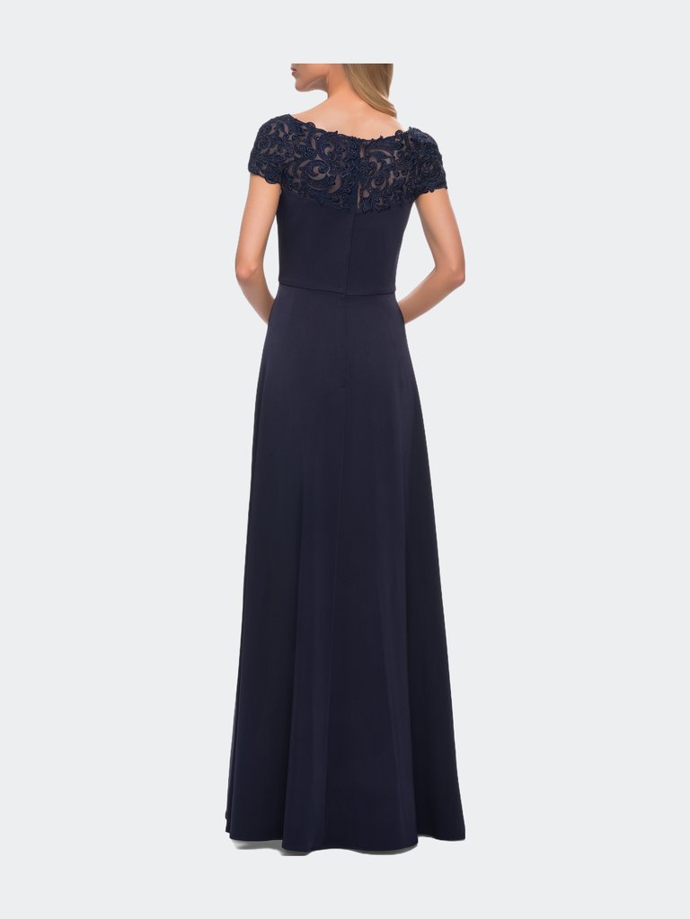 Jersey Gown with Full Skirt and Lace Detail Top