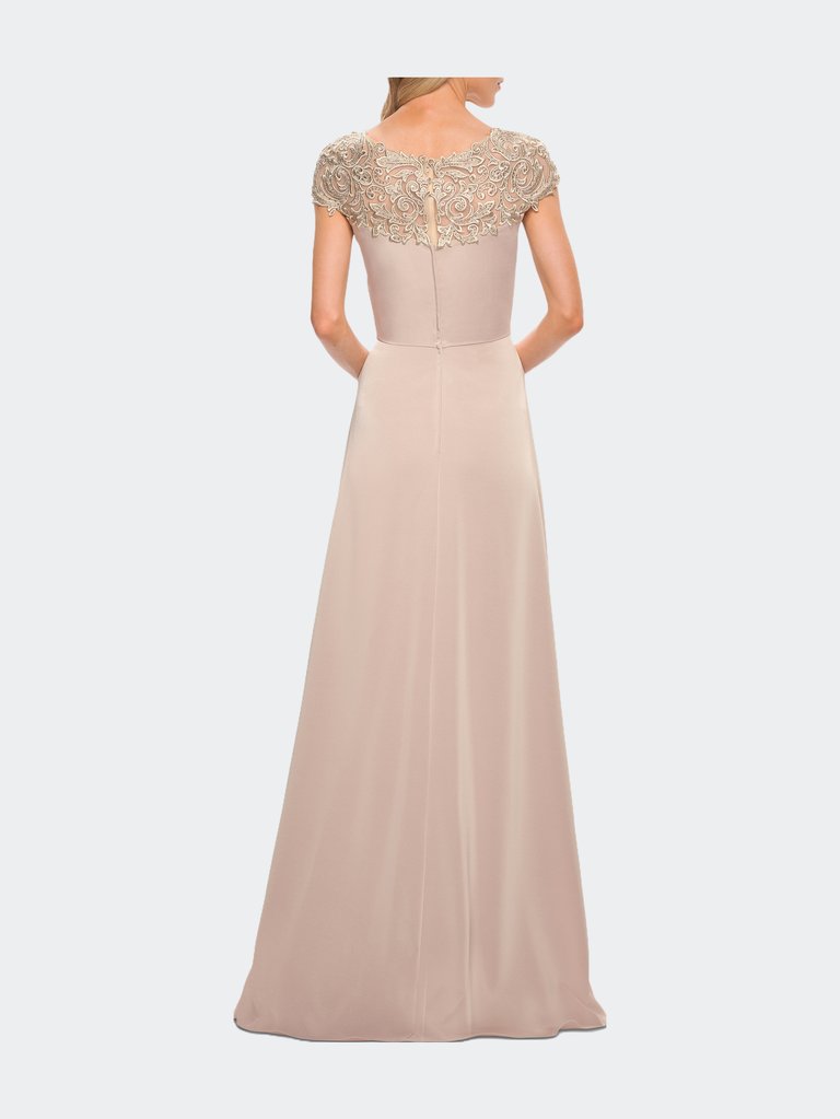 Jersey Gown with Full Skirt and Lace Detail Top