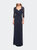 Jersey Gown With Knot Detail And Lace Sleeves