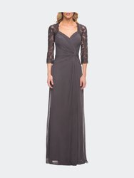 Jersey Gown With Knot Detail And Lace Sleeves - Gunmetal
