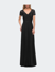 Jersey Long Evening Dress with Short Lace Sleeves - Black