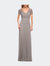 Jersey Long Evening Dress with Short Lace Sleeves - Silver