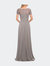 Jersey Long Evening Dress with Short Lace Sleeves