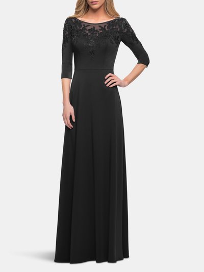 La Femme Jersey Mother of the Bride Gown with Lace Neckline product