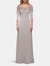 Jersey Mother of the Bride Gown with Lace Neckline - Silver