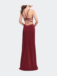 Jersey Prom Dress With Beaded Straps And High Neckline