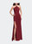 Jersey Prom Dress With Beaded Straps And High Neckline - Burgundy