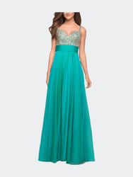 Jewel Encrusted Prom Gown With A-line Skirt - Peacock