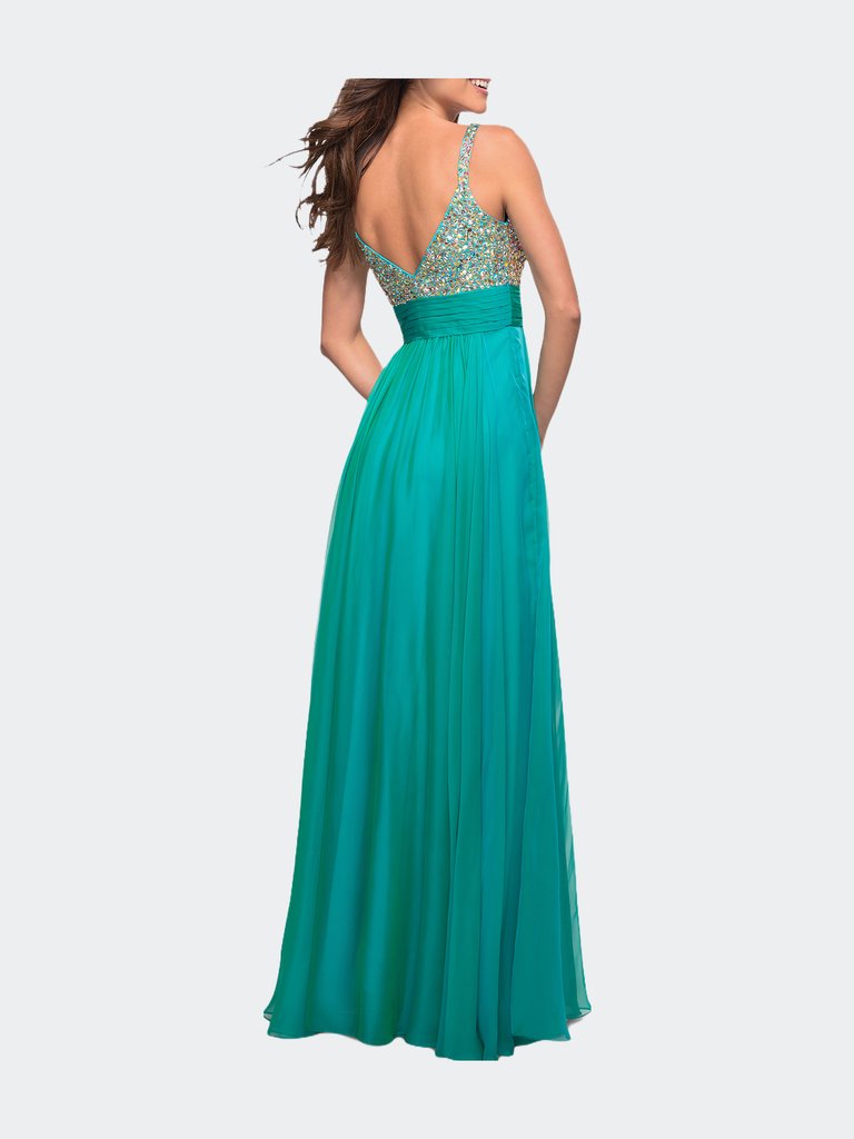 Jewel Encrusted Prom Gown With A-line Skirt