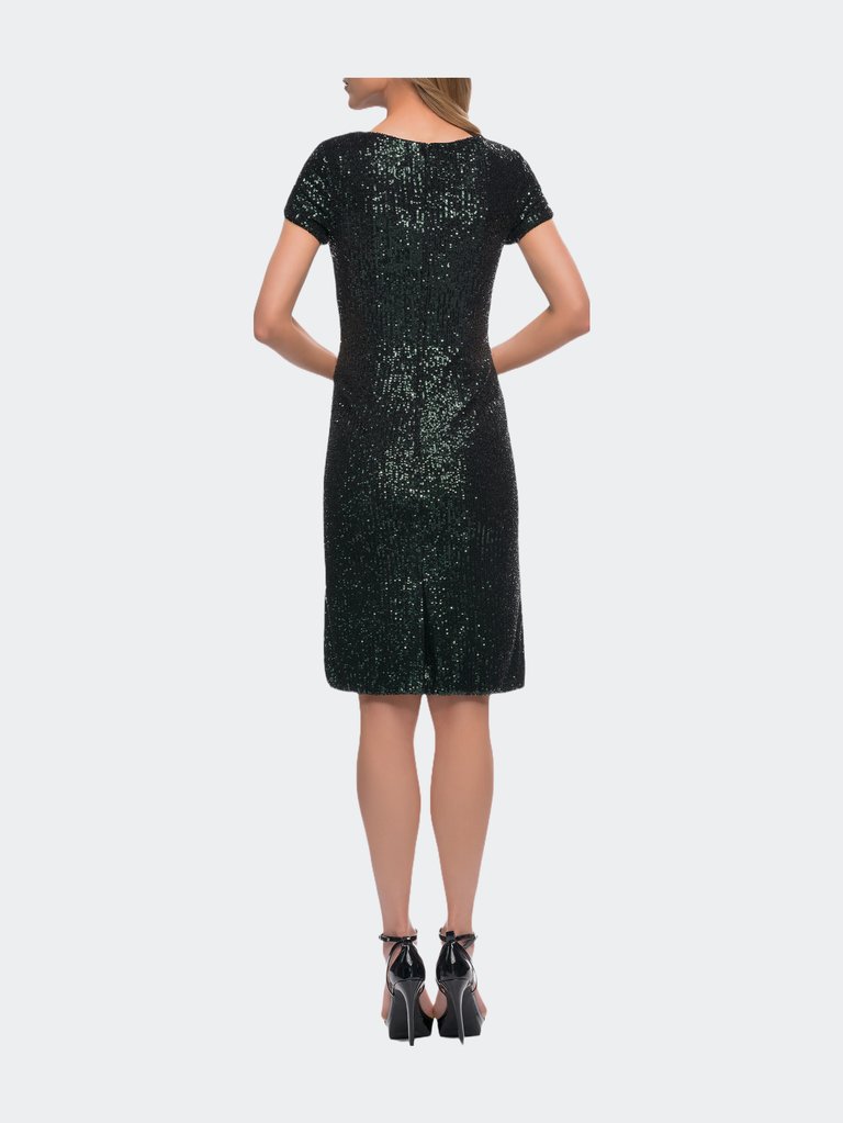 Knee Length Sequin Dress with Short Sleeves