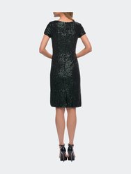 Knee Length Sequin Dress with Short Sleeves