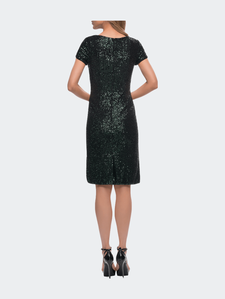 Knee Length Sequin Dress with Short Sleeves