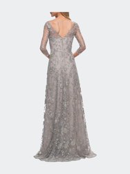 Lace Dress with Three-Quarter Sleeves and Illusion Neckline