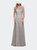 Lace Dress with Three-Quarter Sleeves and Illusion Neckline - Pearl Silver