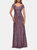 Lace Evening Gown with Cap Sleeves and V-Neck - Dusty Lilac