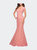 Lace Mermaid Gown with Cap Sleeves and Open Back - Coral