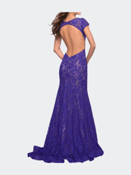 Lace Mermaid Gown with Cap Sleeves and Open Back