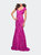 Lace Mermaid Gown with Cap Sleeves and Open Back - Magenta