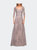 Lace Mother of the Bride Dress with Full Skirt - Silver/Pink