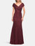 Lace Off The Shoulder Cap Sleeve Evening Dress - Burgundy