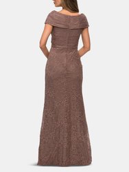 Lace Off The Shoulder Cap Sleeve Evening Dress