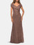 Lace Off The Shoulder Cap Sleeve Evening Dress - Cocoa