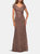 Lace Off The Shoulder Cap Sleeve Evening Dress - Cocoa