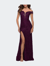 Lace Off the Shoulder Gown with Deep V Neckline - Dark Berry